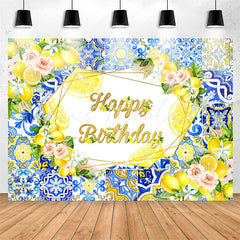 Lofaris Blue Mandala Pattern Floral Lemon Birthday Backdrop