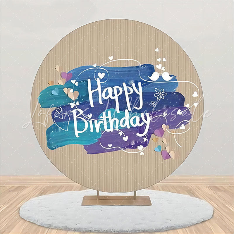 Lofaris Blue Oil Paint Brown Stripe Round Birthday Backdrop
