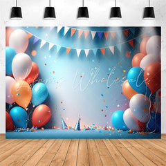Lofaris Blue Orange Balloons Confetti 1st Birthday Backdrop