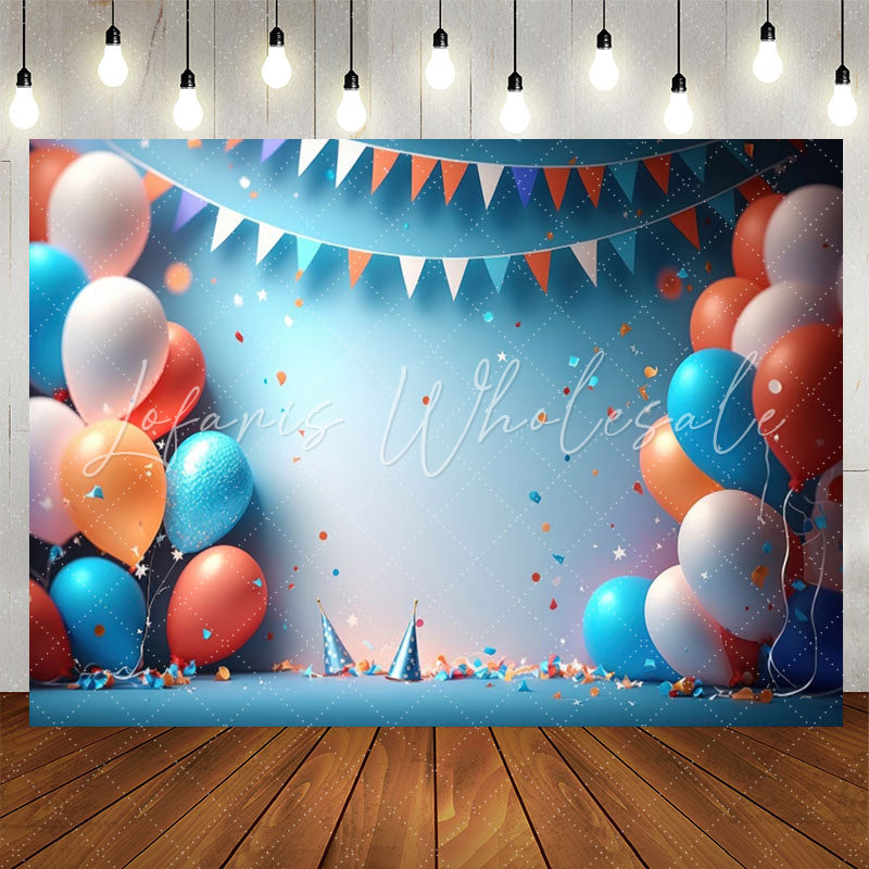 Lofaris Blue Orange Balloons Confetti 1st Birthday Backdrop
