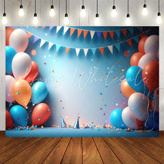 Lofaris Blue Orange Balloons Confetti 1st Birthday Backdrop