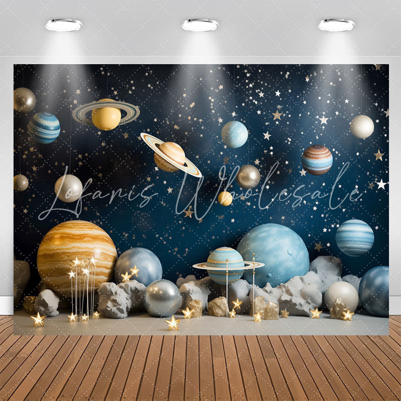 Lofaris Blue Outer Space Cosmic Planet Birthday Backdrop