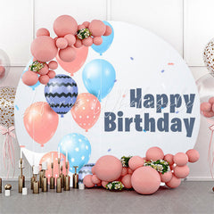 Lofaris Blue Pink Balloon Birthday Party Round Backdrop