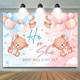 Lofaris Blue Pink Balloon Teddy Bear Gender Reveal Backdrop