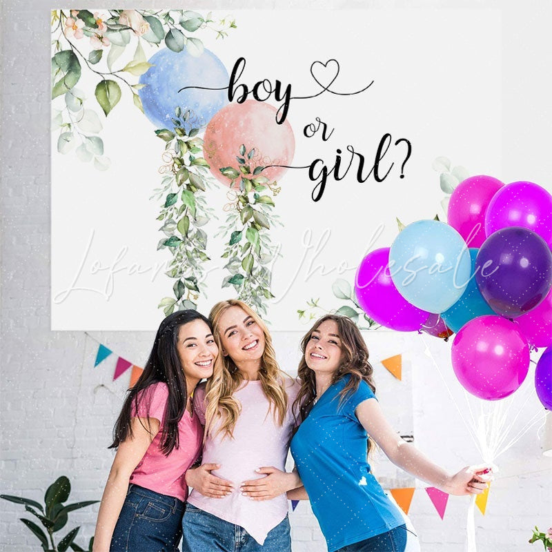 Lofaris Blue Pink Balloons Green Theme Baby Shower Backdrop