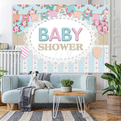 Lofaris Blue And Pink Flowers Flags Themed Baby Shower Backdrop