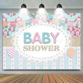 Lofaris Blue And Pink Flowers Flags Themed Baby Shower Backdrop