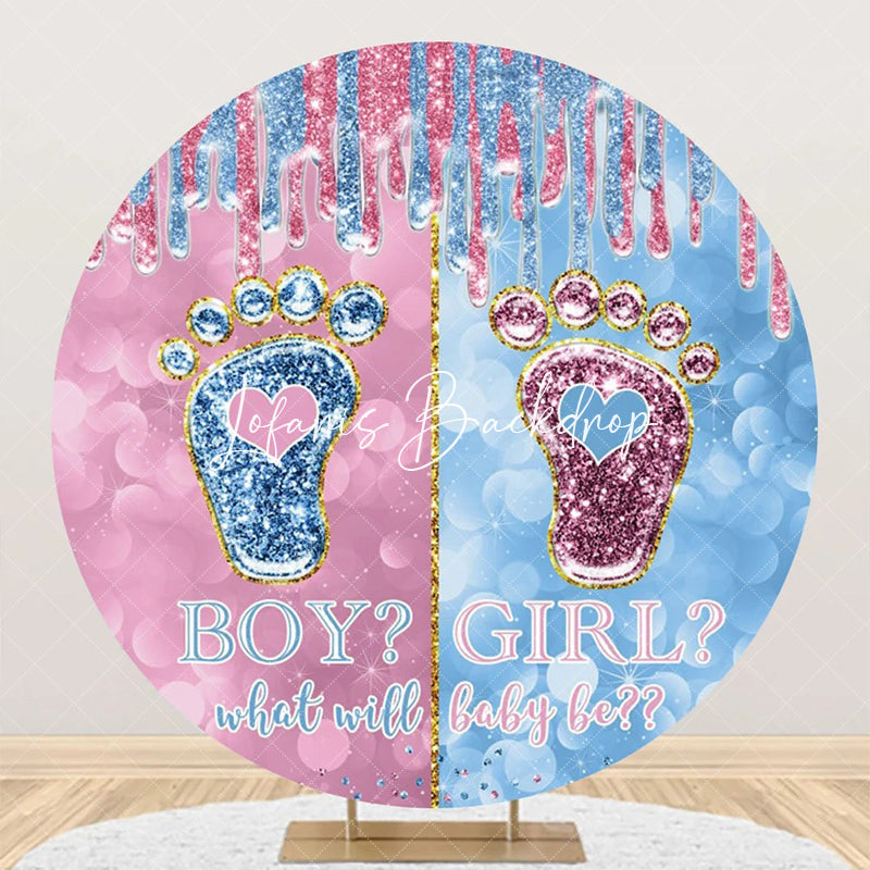 Lofaris Blue Pink Footprint Bokeh Round Baby Shower Backdrop