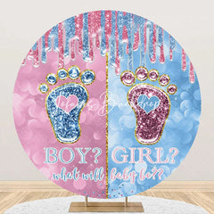 Lofaris Blue Pink Footprint Bokeh Round Baby Shower Backdrop