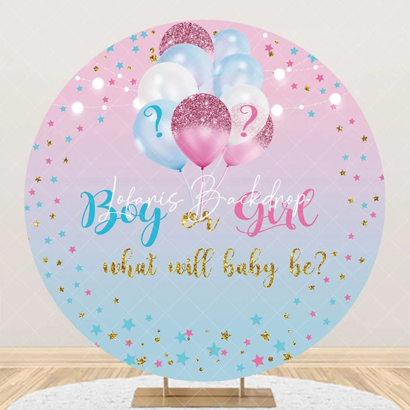 Lofaris Blue Pink Gradient Star Round Gender Reveal Backdrop
