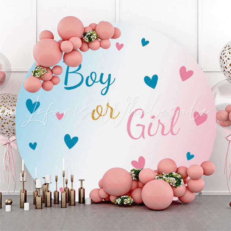 Lofaris Blue Pink Heart Gender Reveal Party Round Backdrop