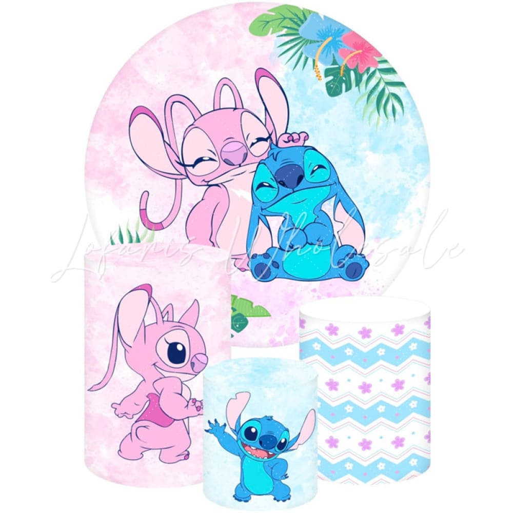 Blue Pink Lilo & Stitch Round Backdrop and Cylinder Kit