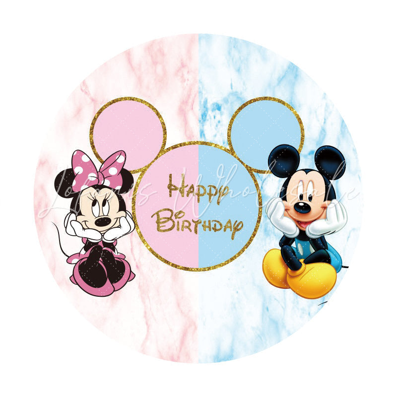 Lofaris Blue Pink Marble Texture Mouse Round Birthday Backdrop