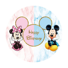 Lofaris Blue Pink Marble Texture Mouse Round Birthday Backdrop