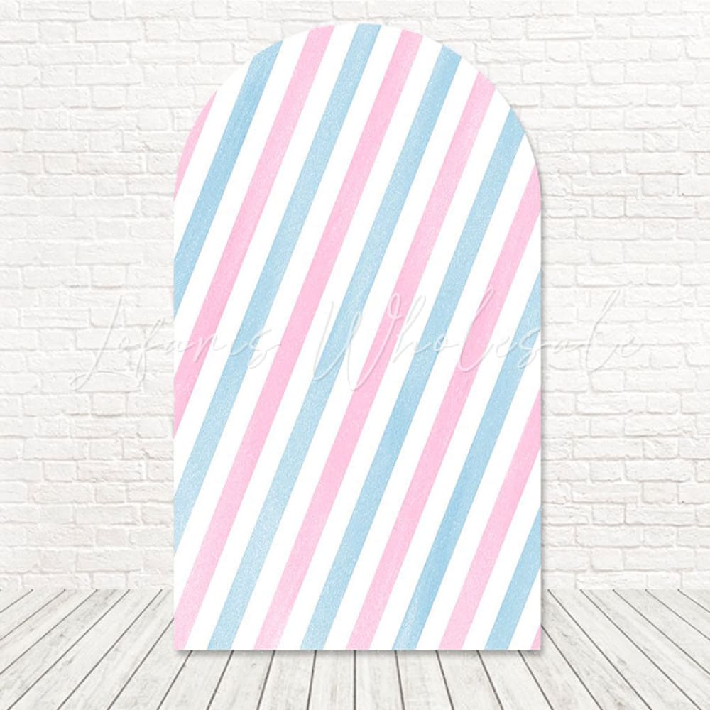 Blue Pink Stripe Gender Reveal Arch Backdrop For Festive Bash