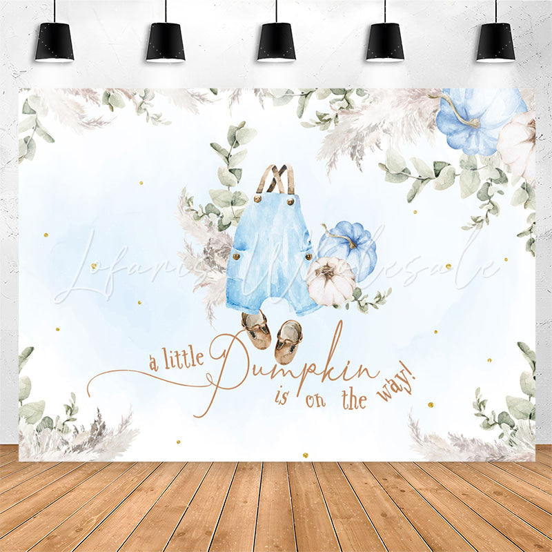 Lofaris Blue Pumpkin Is On The Way Baby Shower Backdrop
