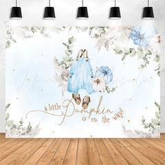 Lofaris Blue Pumpkin Is On The Way Baby Shower Backdrop