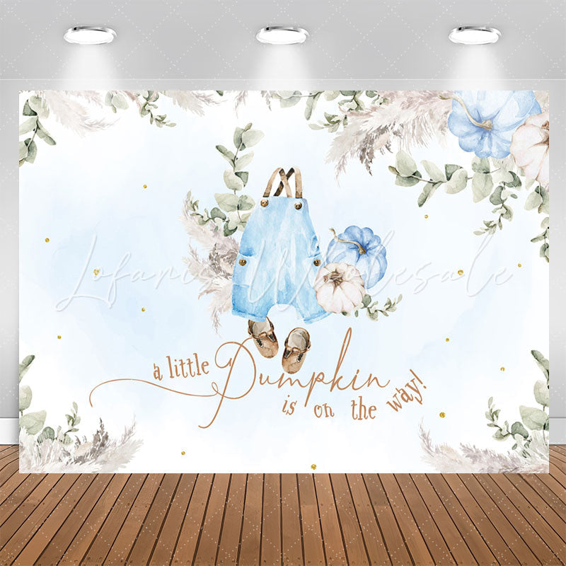Lofaris Blue Pumpkin Is On The Way Baby Shower Backdrop
