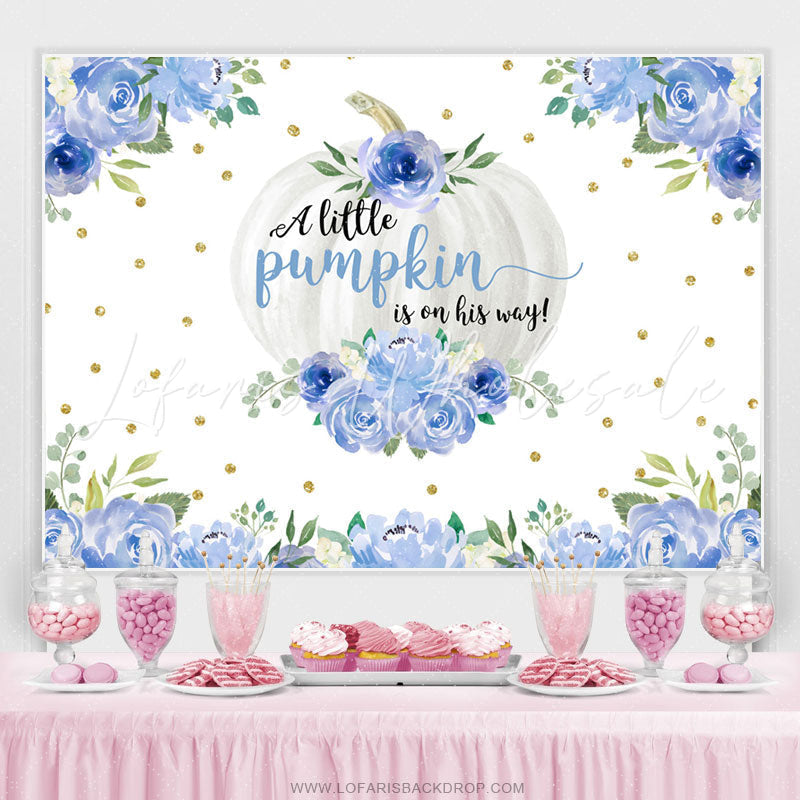 Lofaris Blue Purple Pumpkin Is On His Way Baby Shower Backdrop