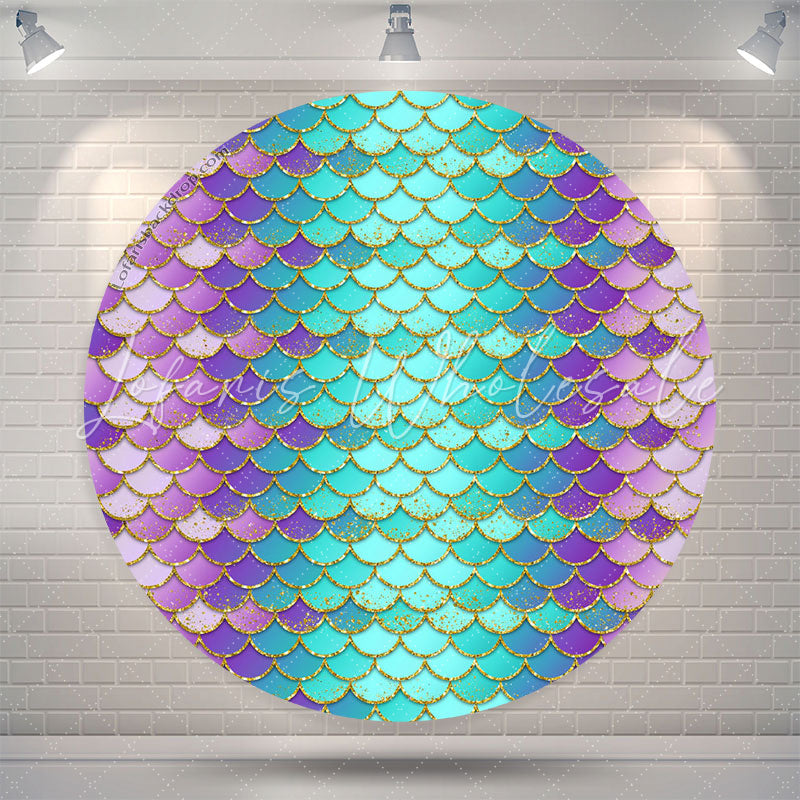 Lofaris Blue Purple Scale Mermaid Round Birthday Backdrop