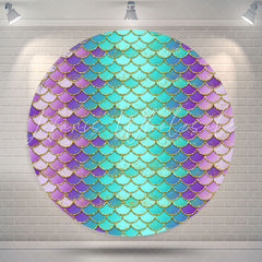 Lofaris Blue Purple Scale Mermaid Round Birthday Backdrop