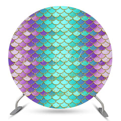 Lofaris Blue Purple Scale Mermaid Round Birthday Backdrop