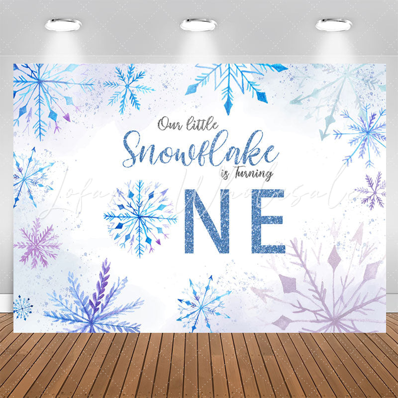 Lofaris Blue Purple Snowflake Bokeh 1st Birthday Backdrop