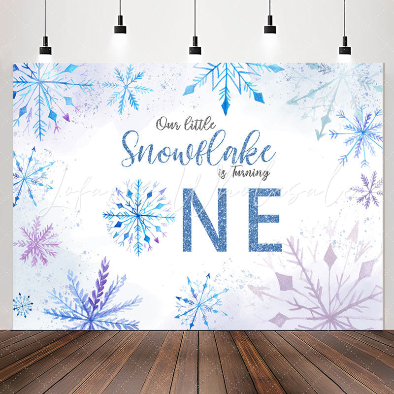 Lofaris Blue Purple Snowflake Bokeh 1st Birthday Backdrop