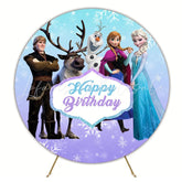 Blue Purple Snowflake Frozen Round Happy Birthday Backdrop