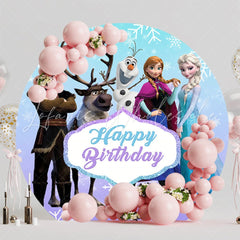 Blue Purple Snowflake Frozen Round Happy Birthday Backdrop