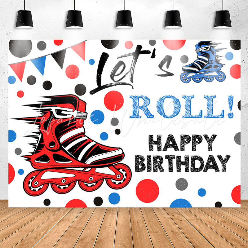 Lofaris Blue Red Inline Skates Lets Roll Birthday Backdrop