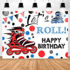 Lofaris Blue Red Inline Skates Lets Roll Birthday Backdrop