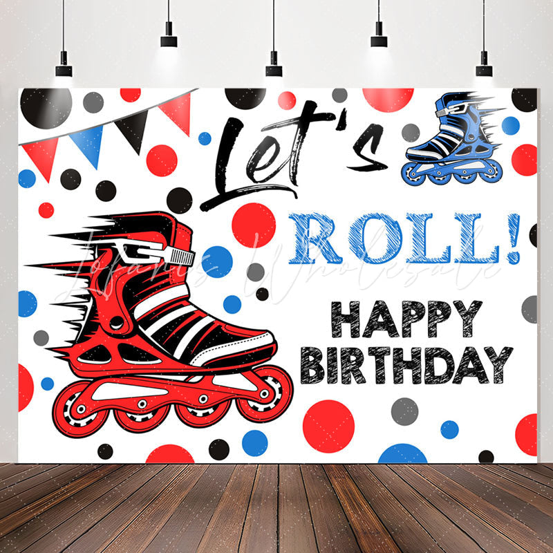 Lofaris Blue Red Inline Skates Lets Roll Birthday Backdrop