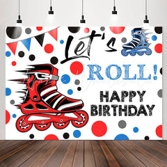 Lofaris Blue Red Inline Skates Lets Roll Birthday Backdrop