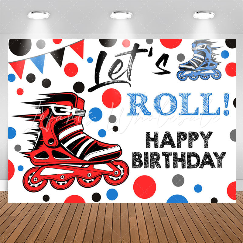 Lofaris Blue Red Inline Skates Lets Roll Birthday Backdrop