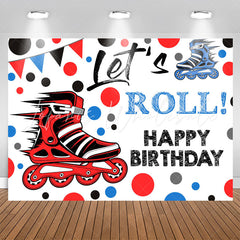 Lofaris Blue Red Inline Skates Lets Roll Birthday Backdrop
