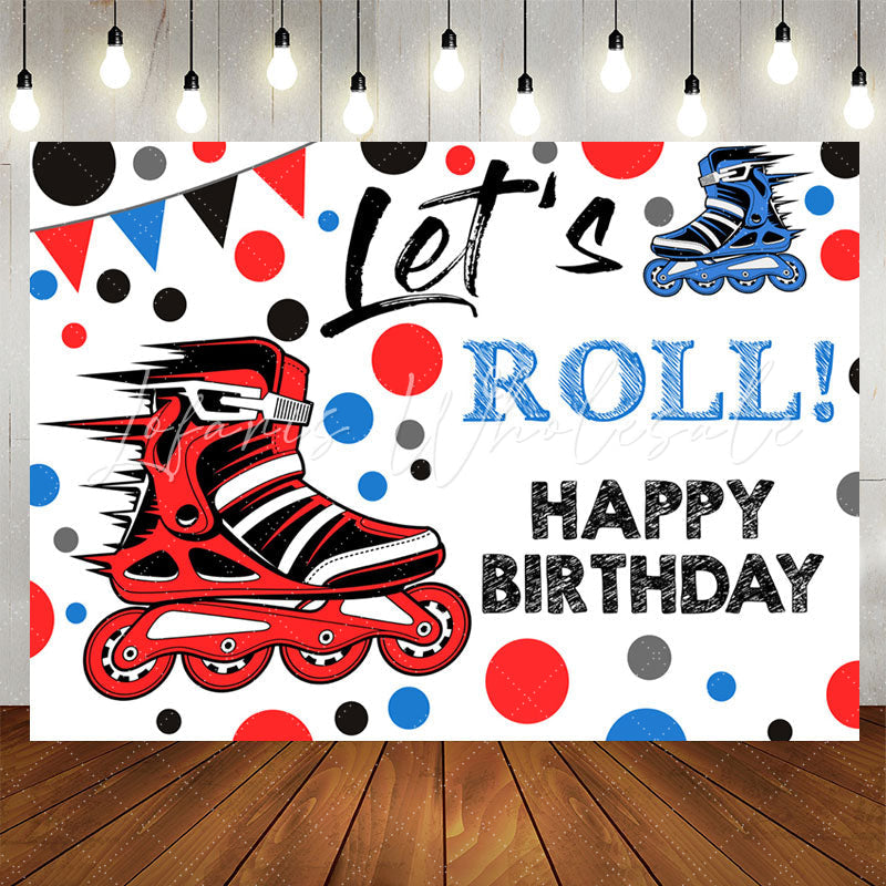 Lofaris Blue Red Inline Skates Lets Roll Birthday Backdrop