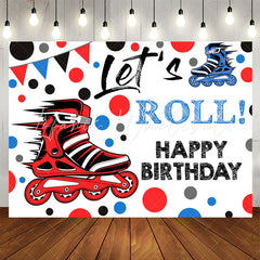 Lofaris Blue Red Inline Skates Lets Roll Birthday Backdrop