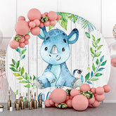 Lofaris Blue Rhinoceros With Wood Round Baby Shower Backdrop