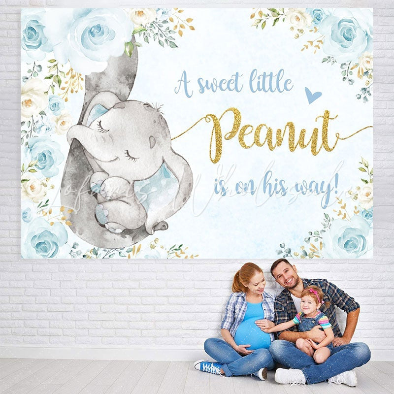 Lofaris Blue Rose and Elephant Backdrop for Baby Shower Party