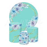Blue Roses Themed Round Backdrop and Cylinder Kit for Elegance