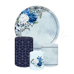 Blue Roses Themed Round Backdrop and Cylinders Kit for Weddings