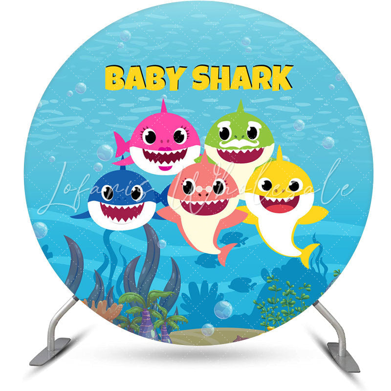 Lofaris Blue Sea And Cartoon Shark Round Baby Shower Backdrop Kit