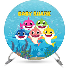 Lofaris Blue Sea And Cartoon Shark Round Baby Shower Backdrop Kit