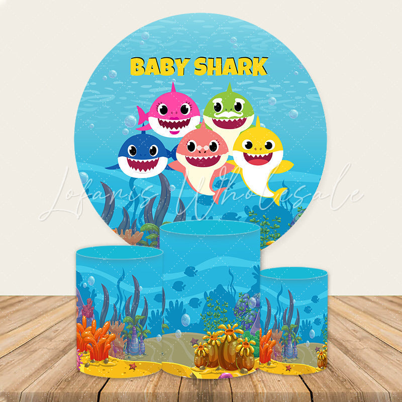 Lofaris Blue Sea And Cartoon Shark Round Baby Shower Backdrop Kit