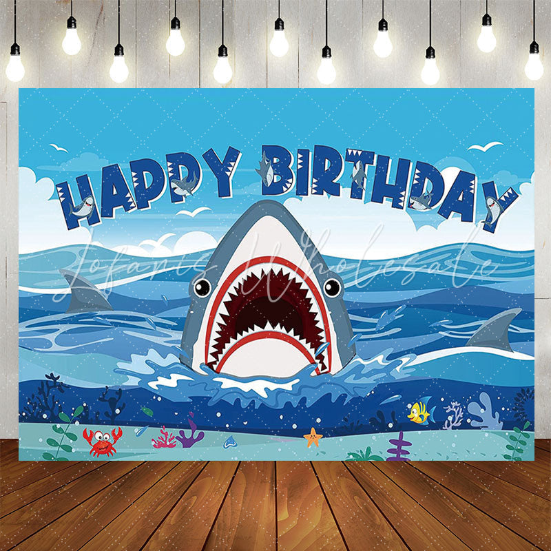 Lofaris Blue Sea Sky Fierce Shark Birthday Backdrop For Boys
