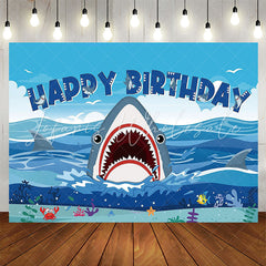 Lofaris Blue Sea Sky Fierce Shark Birthday Backdrop For Boys