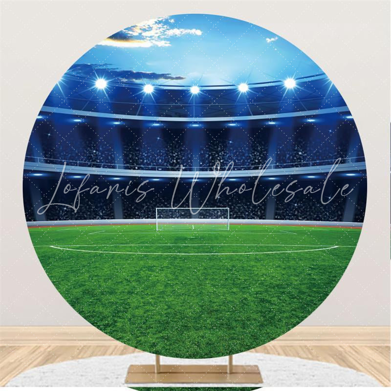 Lofaris Blue Shiny Field And Green Football Circle Backdrop
