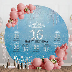 Lofaris Blue Silver Sparkle Round 16th Birthday Backdrop