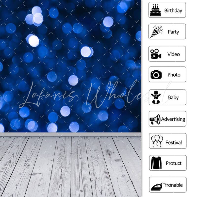 Lofaris Blue Simple Bokeh Wood Floor Birthday Party Backdrop